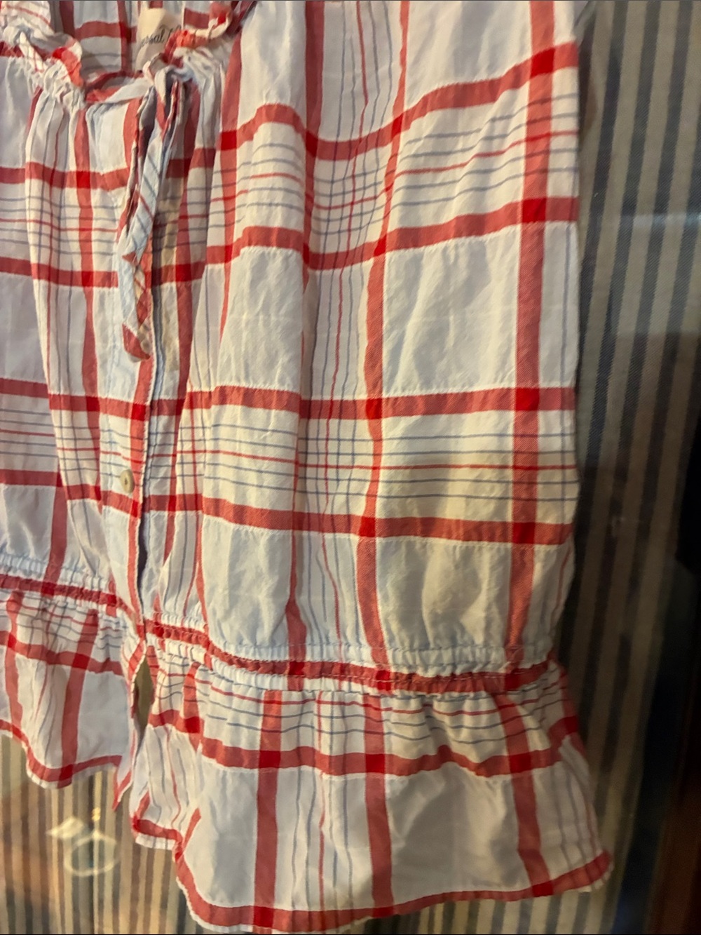 Universal Thread White and Red Plaid Ruffle Button-Front Tank - Picture 7 of 9
